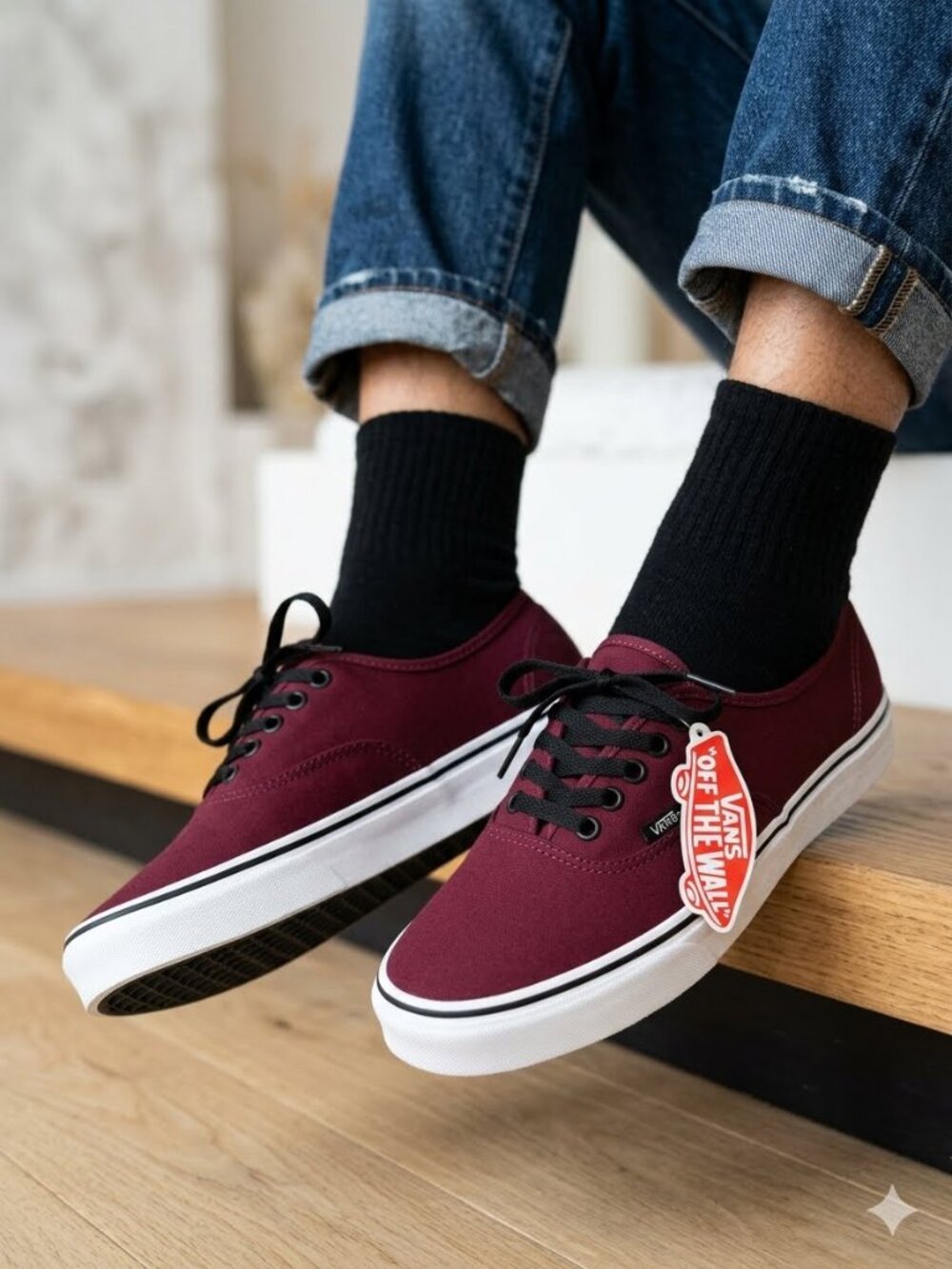 Vans Authentic Low Top Sneakers Port Royale Burgundy Maroon NWT sz Men6.5 W 8
